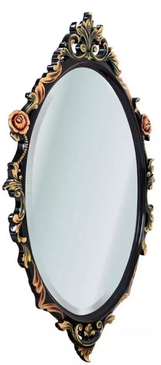 Luxury Baroque Mirror Black / Multicolored - Oval Solid Wood Wall Mirror in Baroque Style - Luxury Furniture in Baroque Style - Baroque Furniture - Noble & Magnificent