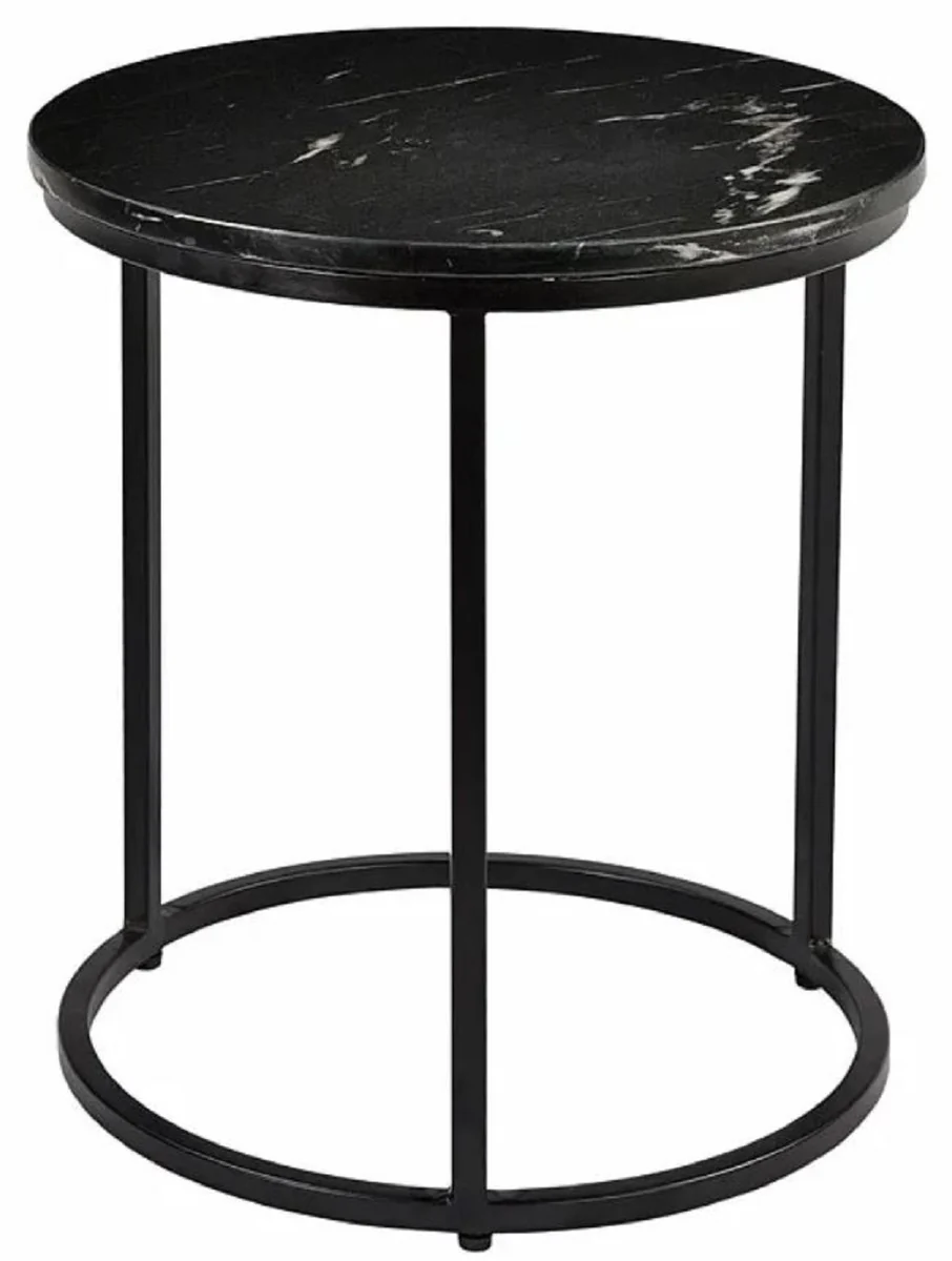 Luxury side table black Ø 40 x H. 45 cm - Round metal table with marble top - Living room furniture - Luxury furniture