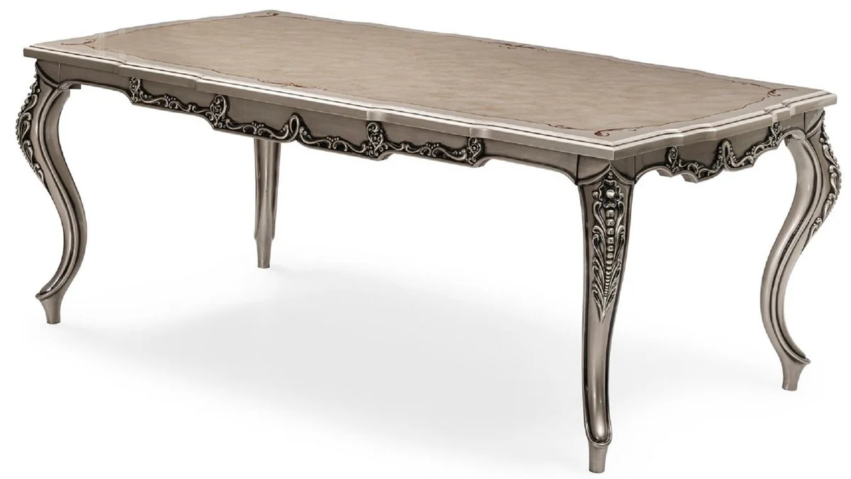 Luxury Baroque Dining Table Silver - Rectangular Baroque Style Kitchen Table - Luxury Dining Room Furniture in Baroque Style - Baroque Dining Room Furniture - Baroque Furnishings