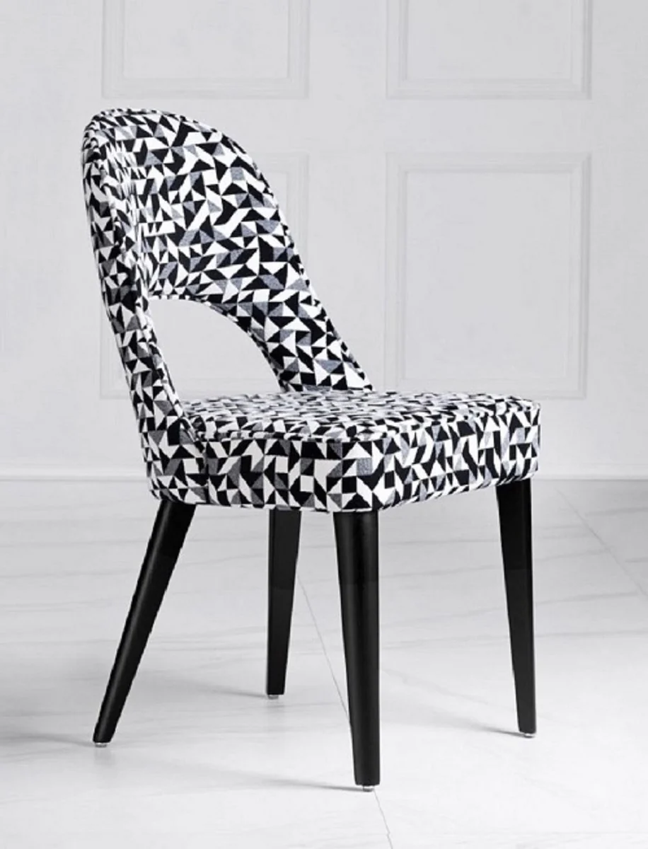 Luxury Art Deco dining room chair set of 6 white / gray / black 49 x 61 x H. 89 cm - Art Deco kitchen chairs with pattern - dining room furniture - luxury furniture - Art Deco furniture - luxury furnishings