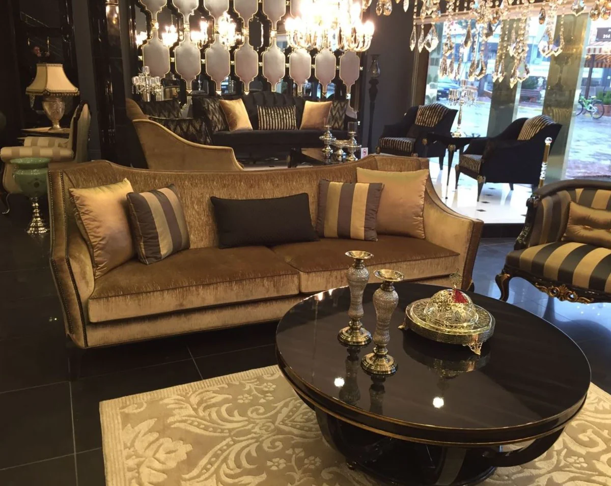Luxury Baroque Sofa Gold / Black 250 x 90 x H. 100 cm - Living Room Sofa in Baroque Style - Baroque Furniture - Noble & Magnificent