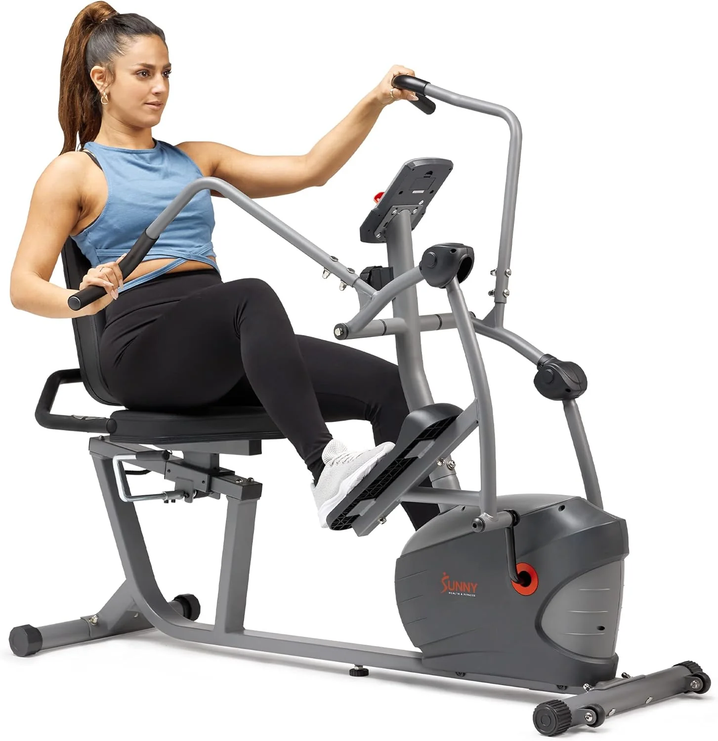 Sunny Health & Fitness Smart Recumbent Bike, Full-Body Home Training with Arm/Leg Exercisers