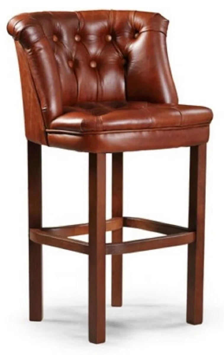 Luxury Chesterfield leather bar chairs set of 6 brown 63 x 56 x H. 107 cm - Padded real leather bar stools - Chesterfield furniture - Chesterfield bar furniture - Luxury bar furniture - Real leather bar furniture