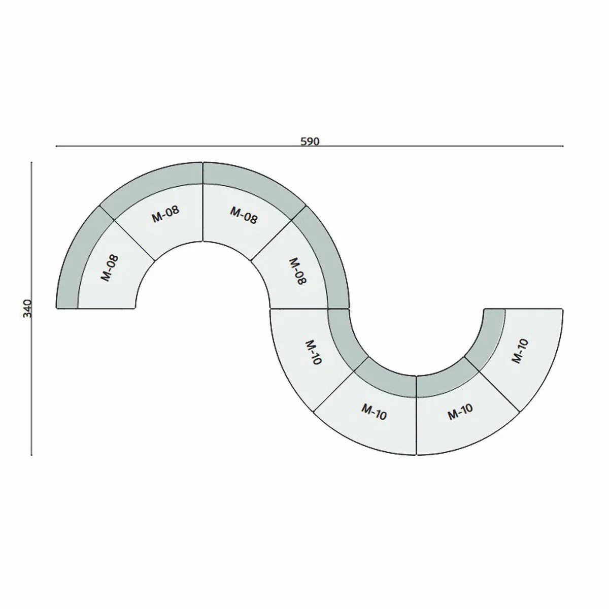 Luxury Sofa Yellow 590 cm - Curved Modular 8 Piece Sofa - Hotel Furniture