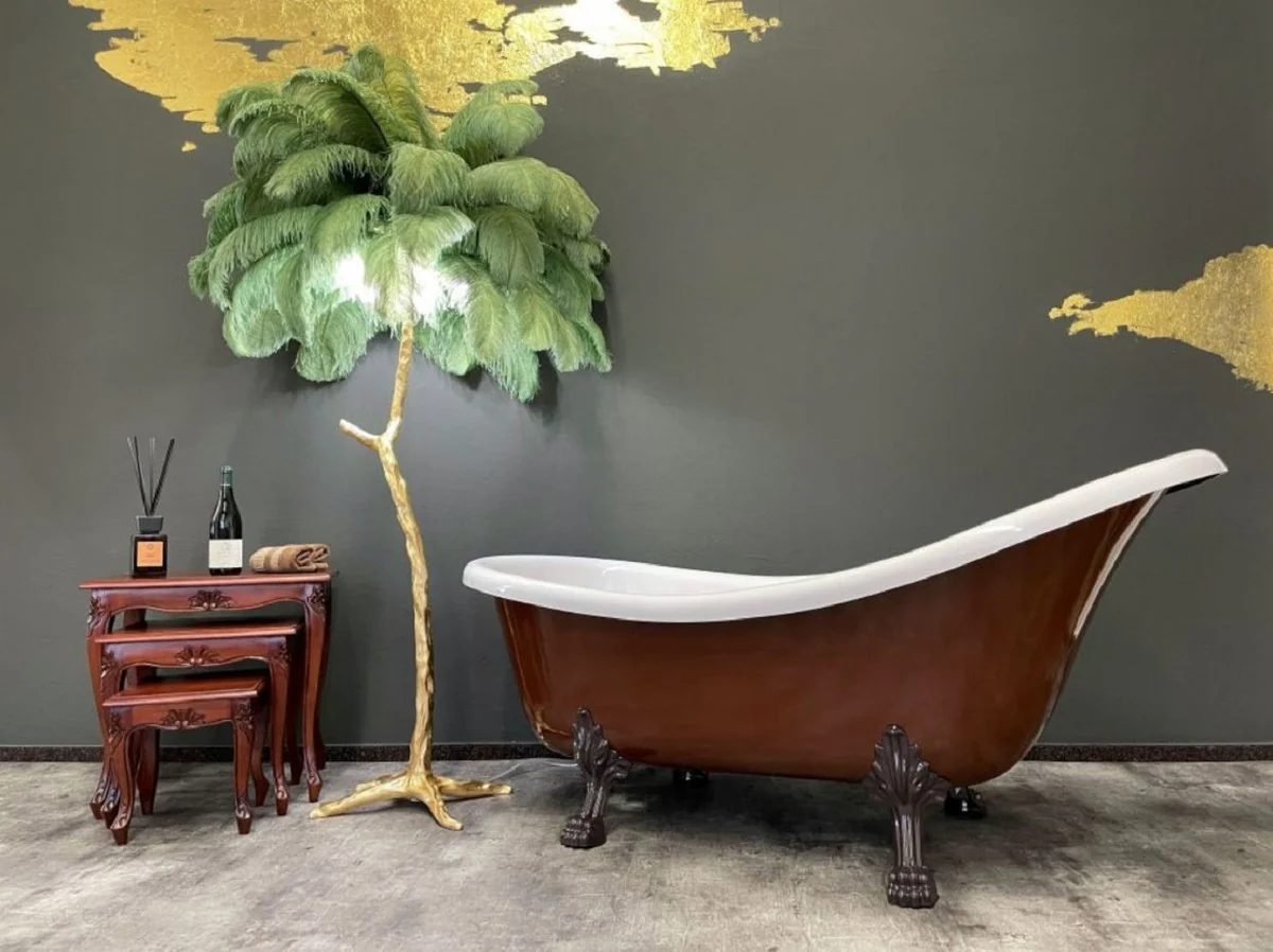 Luxury Art Nouveau bathtub mahogany brown / white 174 x 83 x H. 81 cm - Freestanding retro bathtub with lion feet - Retro bathroom furniture