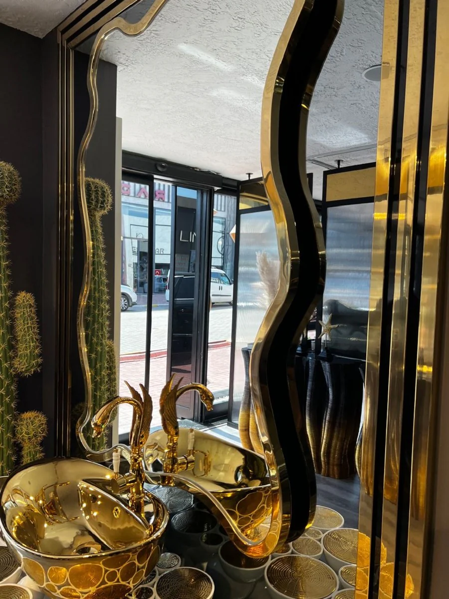 Luxury designer mirror gold 130 x H. 200 cm - stainless steel wall mirror - bathroom mirror - luxury furniture - hotel furniture - designer furniture