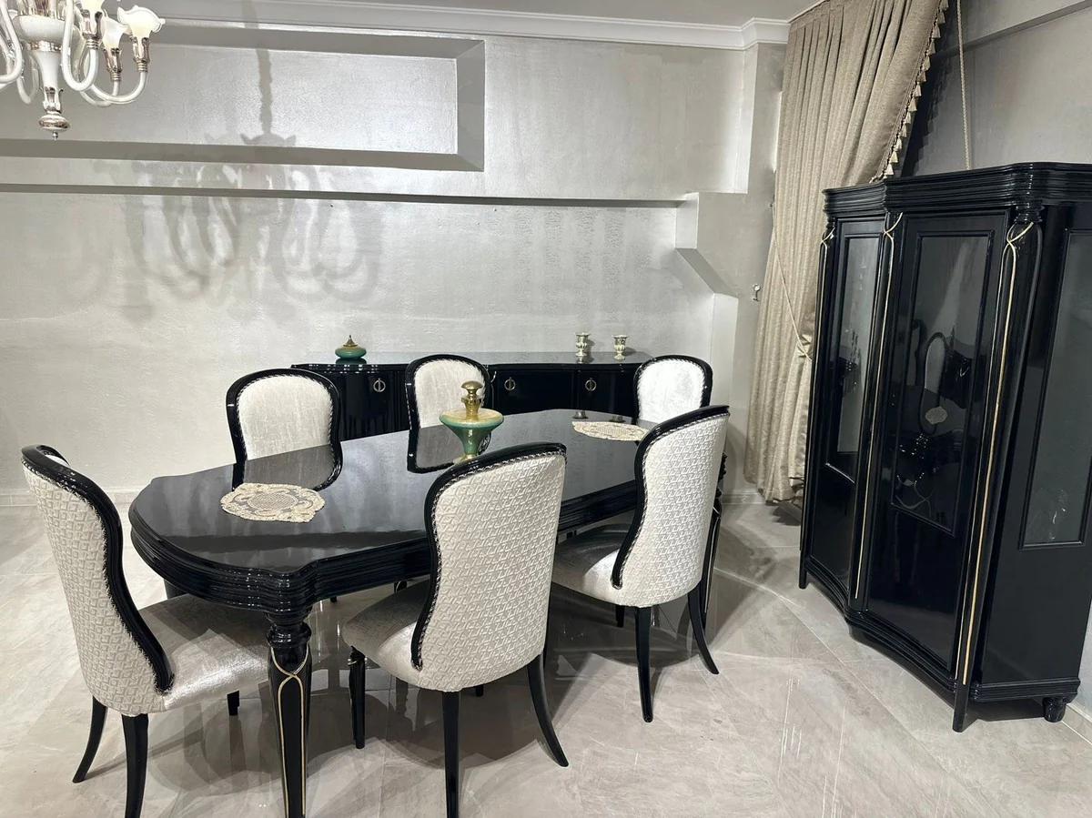 Luxury baroque display cabinet with 2 glass doors black / gold - baroque dining room furniture