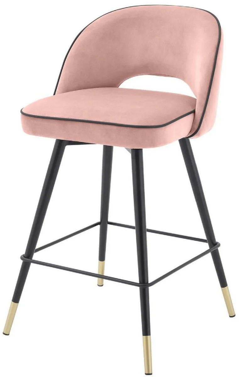 Luxury bar chair set pink / black / brass 51 x 52 x H. 92.5 cm - bar chairs with swivel seat and elegant velvet fabric - luxury bar furniture