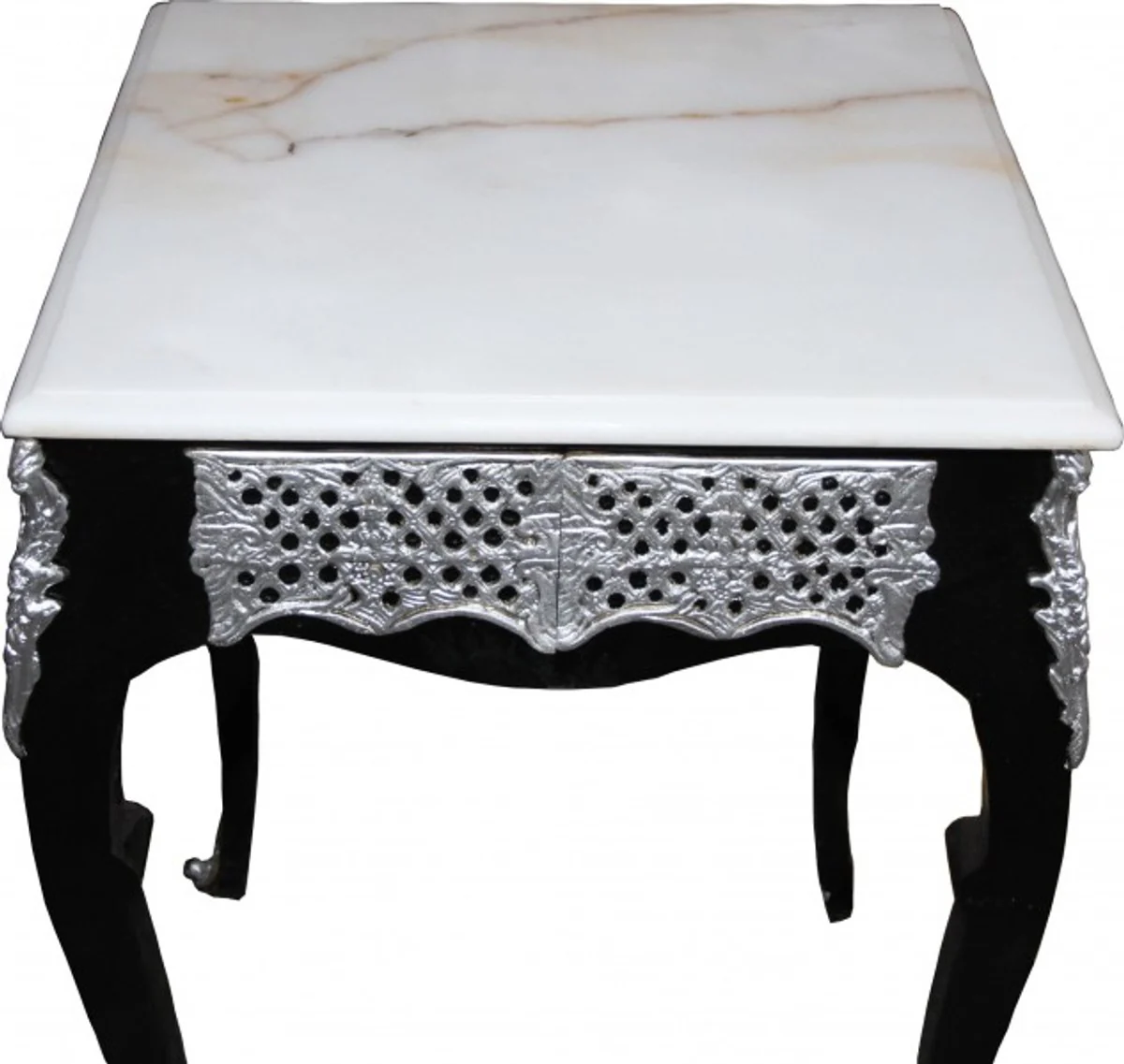 Baroque side table with marble top height 80 cm, width 55 cm, black / white / silver - antique style