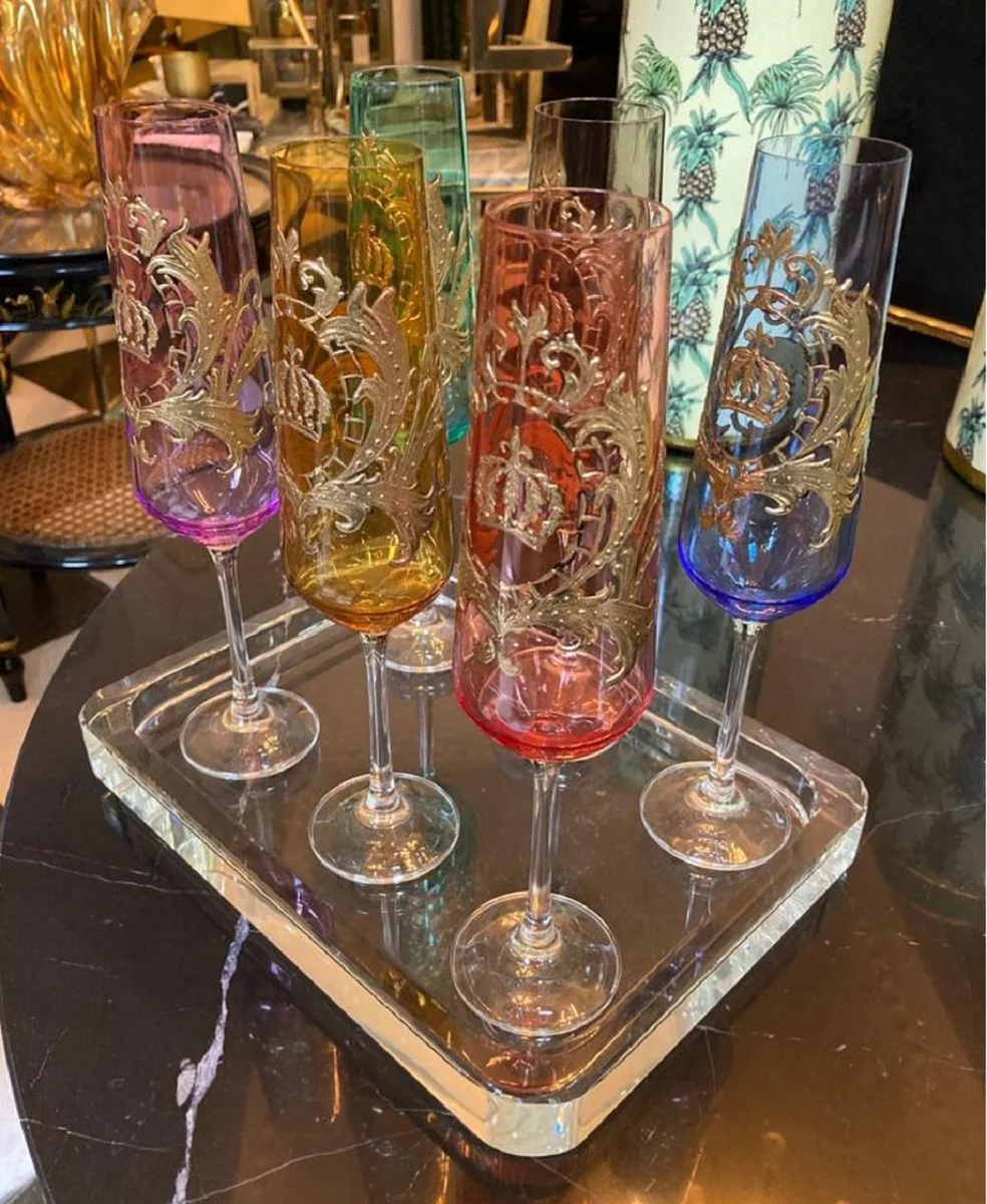 Pompöös by Luxus Champagne Glass Set Colorful Ø 6 x H. 25 cm - Champagne glasses with 24 carat gold plating - Pompöös glasses designed by Harald Glööckler