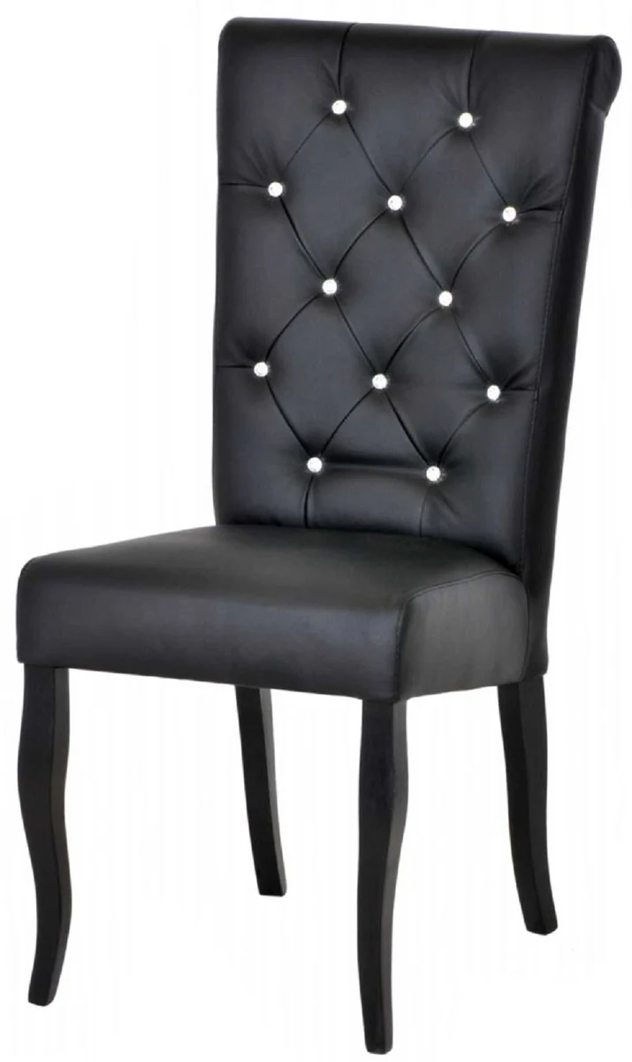 Chesterfield Neo Baroque Dining Room Chair Set of 6 Black / Black - Faux Leather Kitchen Chairs with Glitter Stones - Dining Room Furniture - Chesterfield Furniture - Neo Baroque Furniture