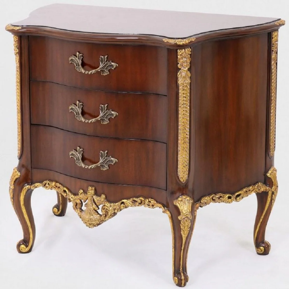 Luxury baroque night dresser dark brown / gold - solid wood bedside table with 3 drawers - handmade chest of drawers in baroque style - baroque furniture