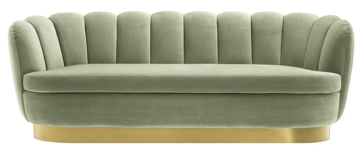 Luxury velvet sofa pistachio green / brass colored 225 x 90 x H. 80 cm - living room sofa - luxury quality
