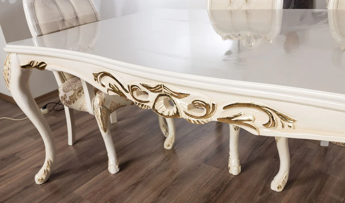 Luxury Baroque Dining Table White / Gold - Rectangular Baroque Style Kitchen Table - Luxury Dining Room Furniture in Baroque Style - Baroque Dining Room Furniture - Baroque Furnishings