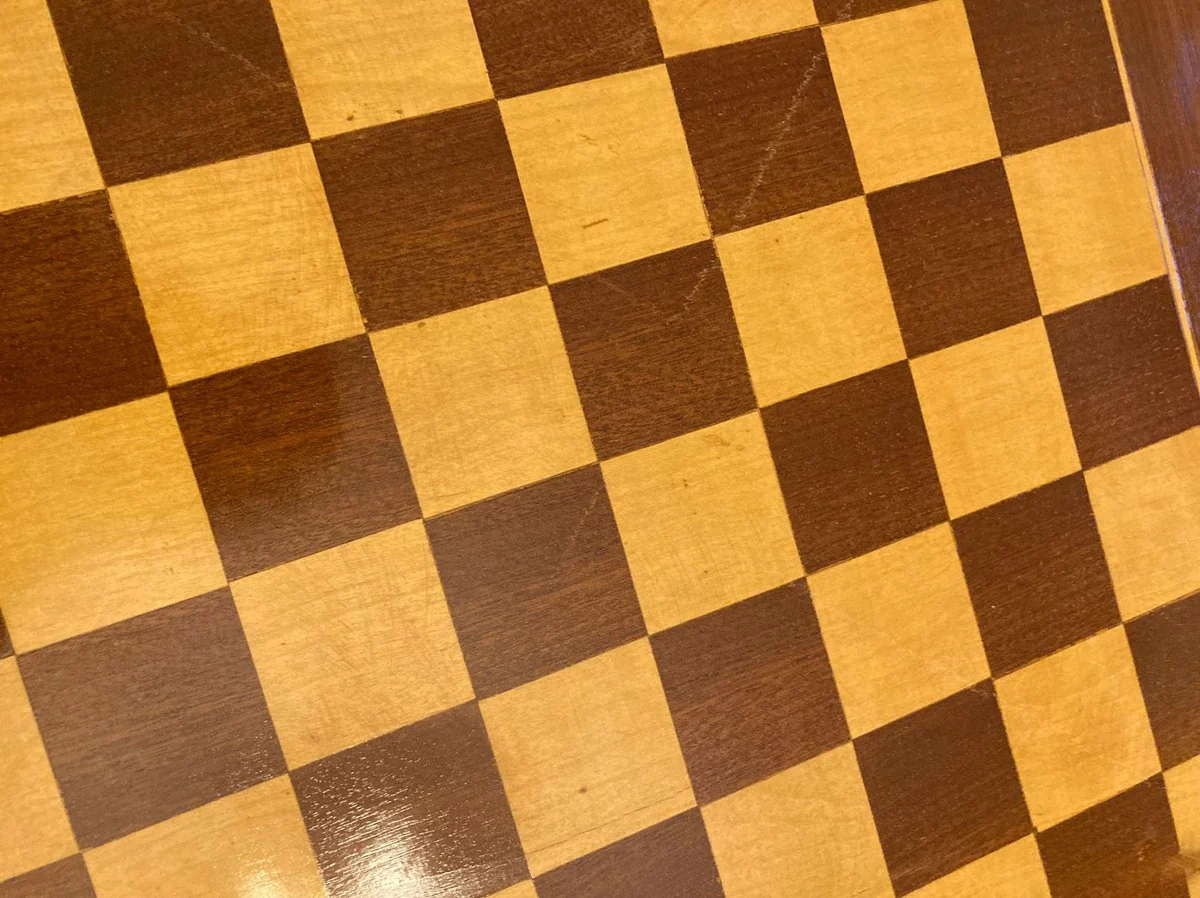 Baroque side table with chess & backgammon playing surface dark brown / brown / brass 60 x 60 x H. 71 cm - Baroque furniture - antique style furniture - noble & magnificent