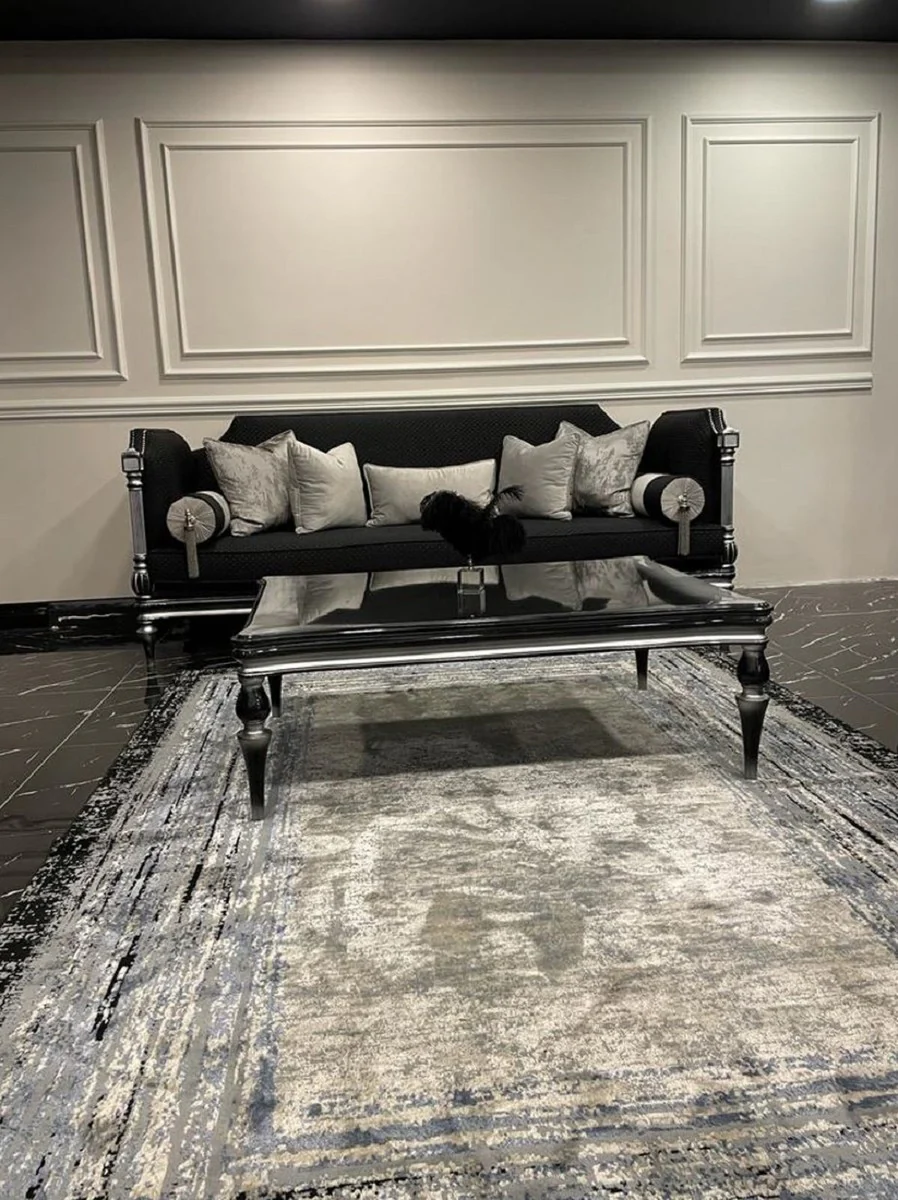 Luxury Baroque Sofa Black / Silver - Handmade Living Room Sofa in Baroque Style - Baroque Living Room Furniture