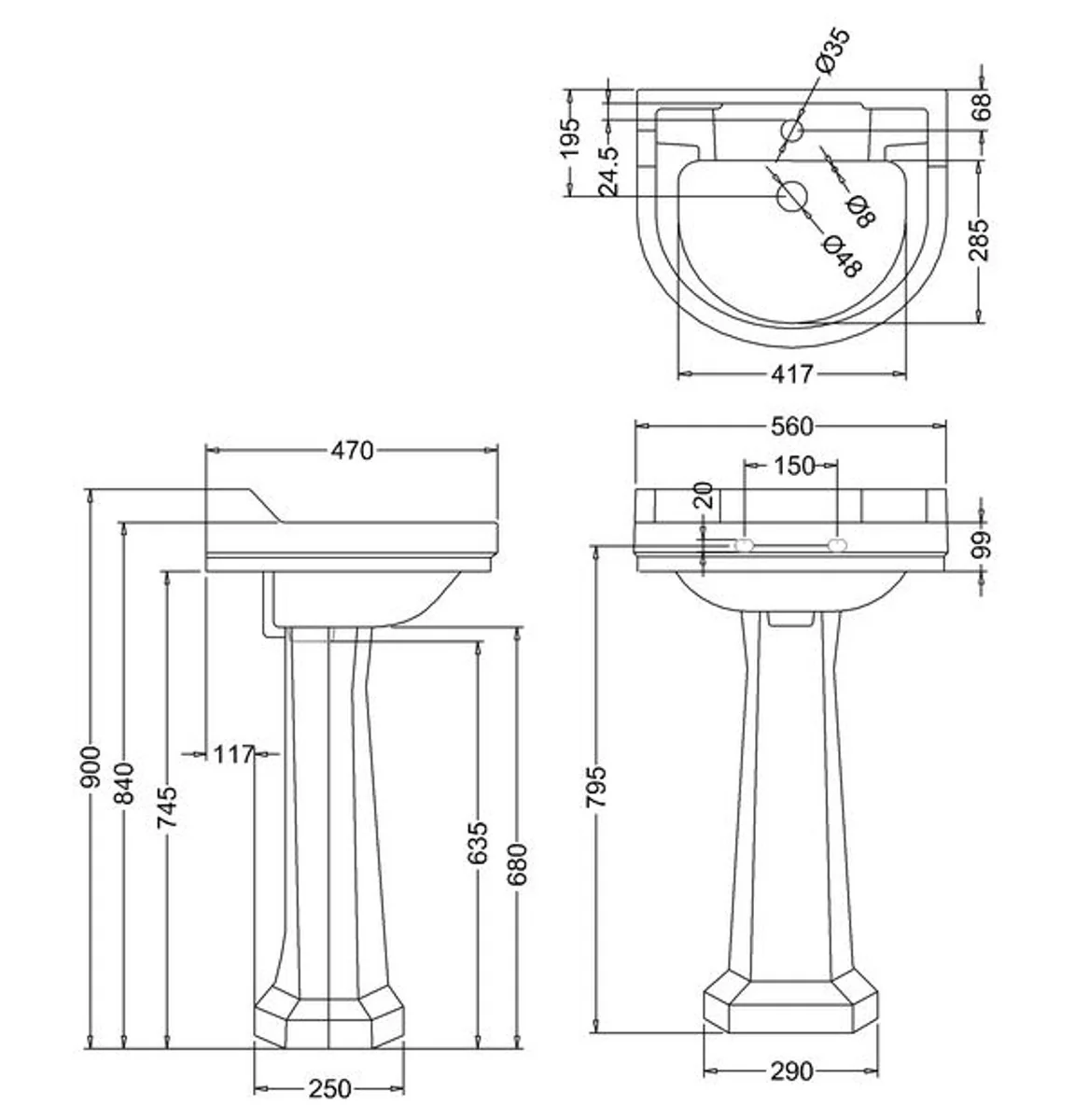 Porcelain washbasin with base 56 x 47 x H. 96 cm - Art Nouveau design