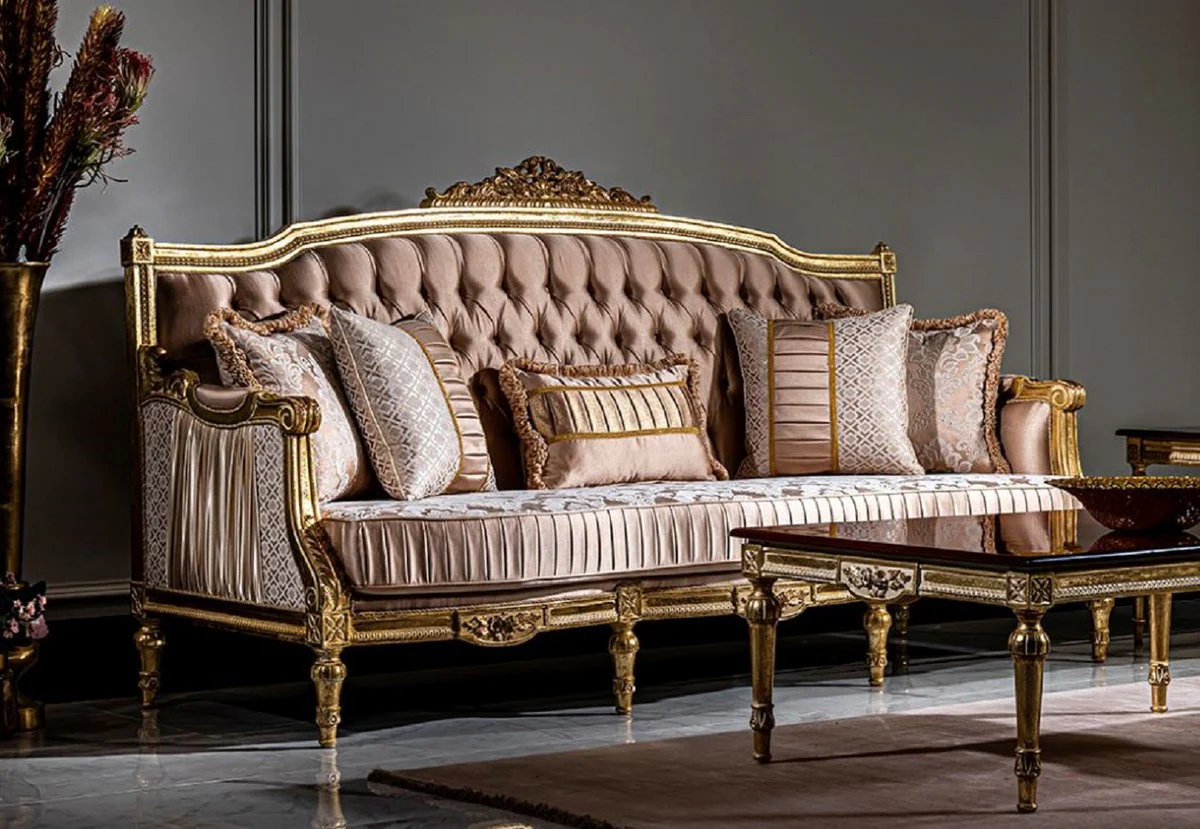 Luxury baroque living room set pink / white / gold - 2 sofas & 2 armchairs & 1 coffee table - magnificent living room furniture in baroque style
