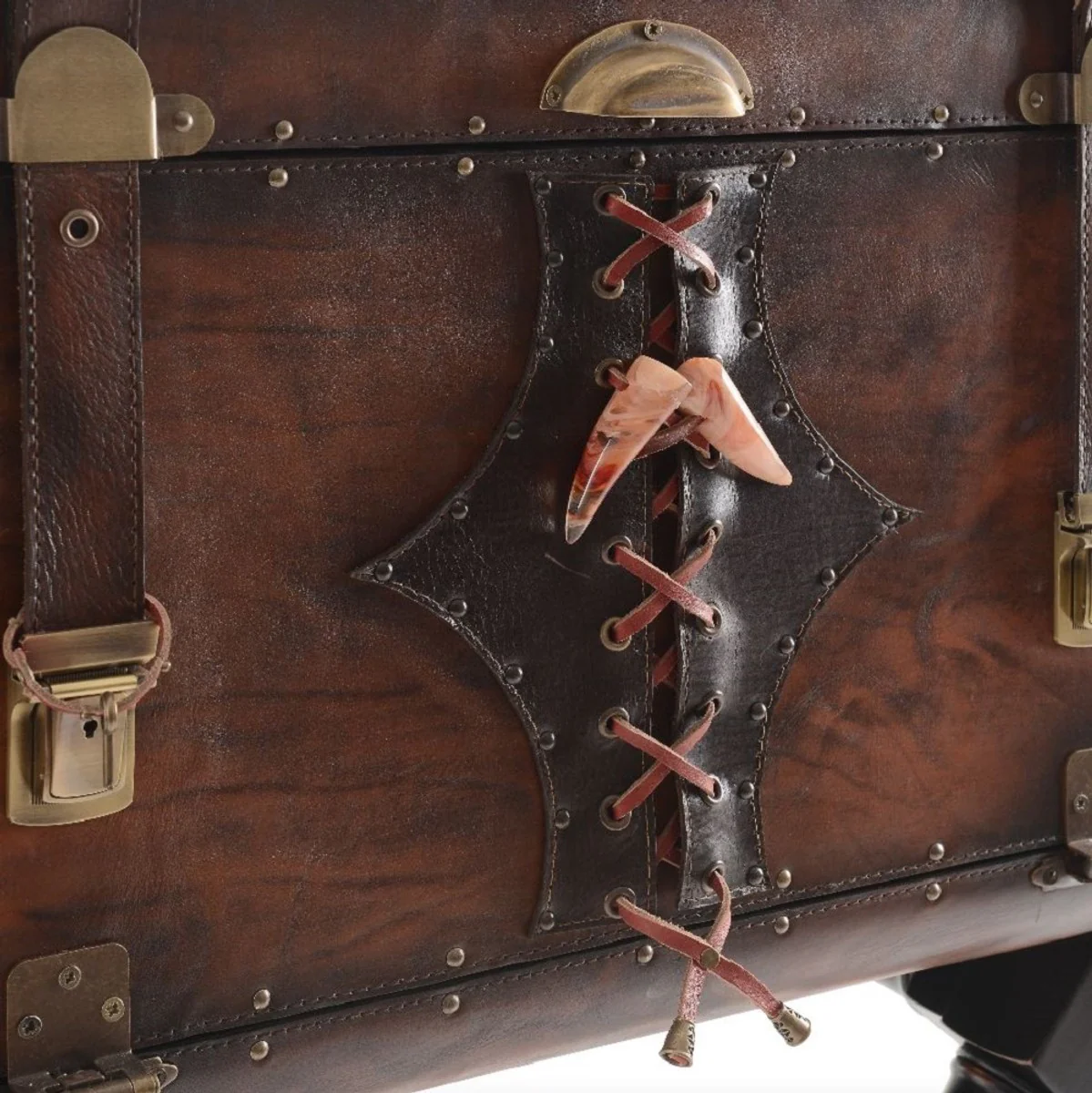 Luxury leather minibar in suitcase look brown / black / brass 45.5 x 45.5 x H. 73 cm - real leather minibar - bar furniture - real leather furniture - luxury furniture in suitcase look