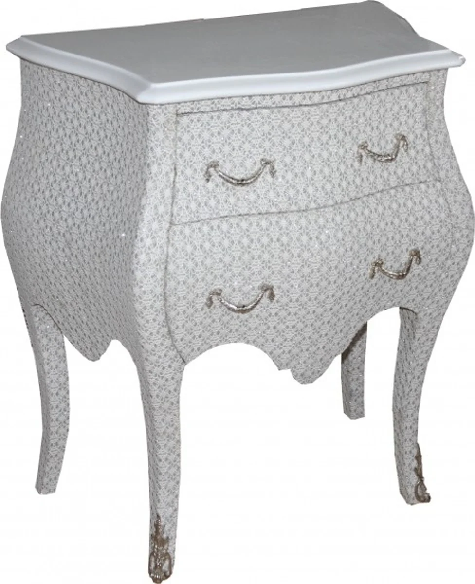 Baroque chest of drawers white / glitter look H 71 cm, W 60 cm, D 38 cm - bedside table chest of drawers