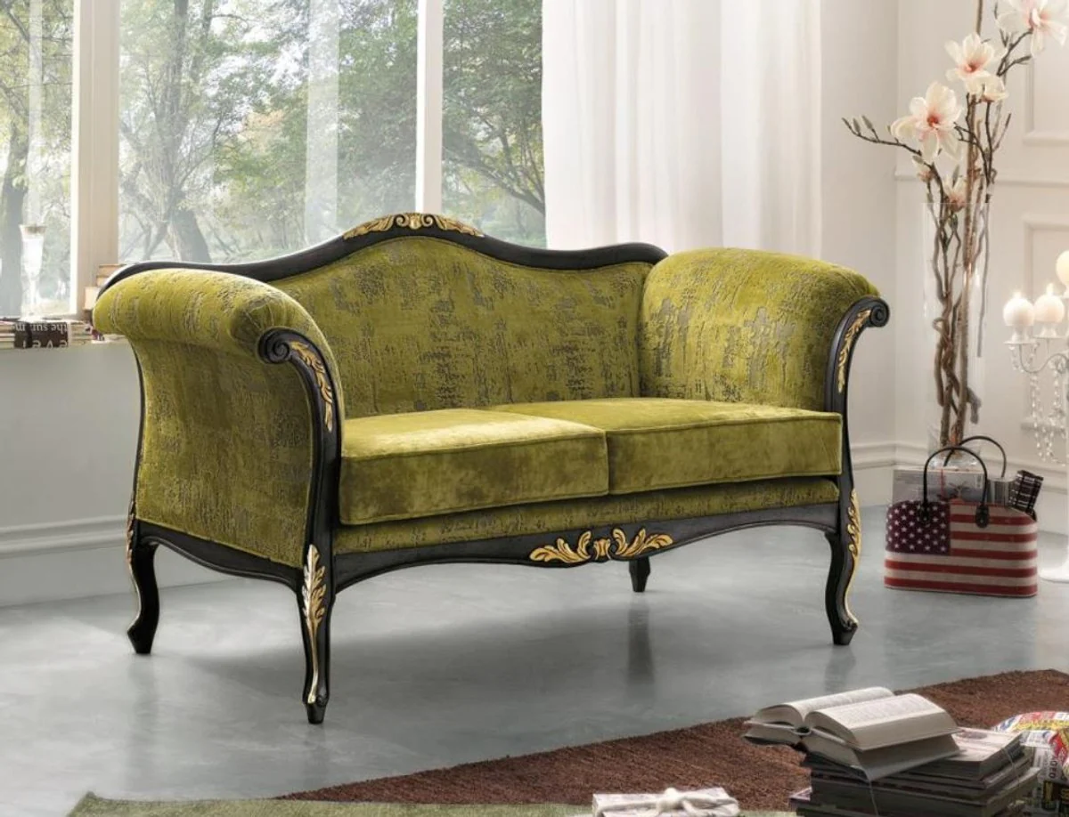 Luxury baroque living room sofa green / black / gold 165 x 82 x H. 96 cm - Noble baroque style living room furniture