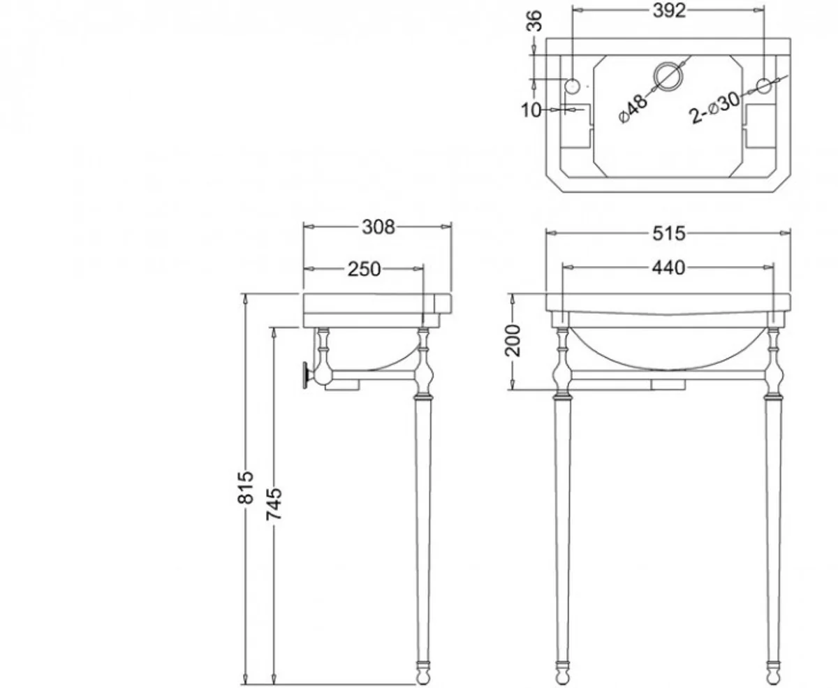 Art Nouveau standing guest toilet washbasin white / chrome W 51cm with 2 tap holes Mod2 - Art Deco washbasin baroque antique style