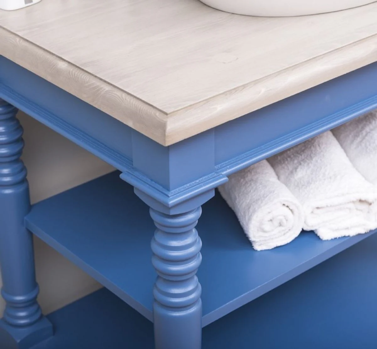 Country house style bathroom set blue / light gray - 1 washbasin & 1 wall mirror - solid wood bathroom furniture in country house style