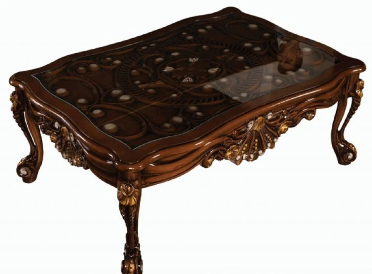 Luxury Baroque Coffee Table Brown / Gold - Solid Wood Living Room Table in Baroque Style - Baroque Living Room Furniture - Noble & Magnificent
