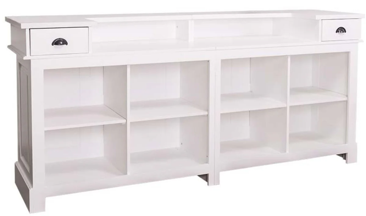 Country house style counter white 240 x 65 x H. 107 cm - solid wood shop counter with 2 drawers - country house style furniture