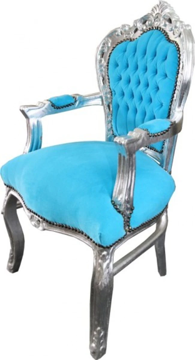 Baroque dining room chair turquoise / silver with armrests