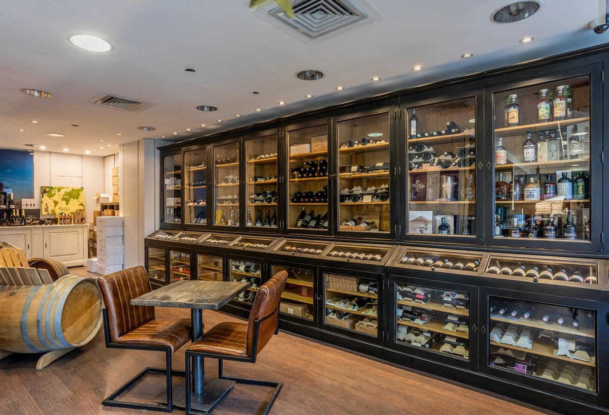 Country house style wine cabinet antique black / natural color 440 x 70 x H. 240 cm - solid wood bar cabinet - solid wood cabinet in country house style - bar furniture - country house style furniture