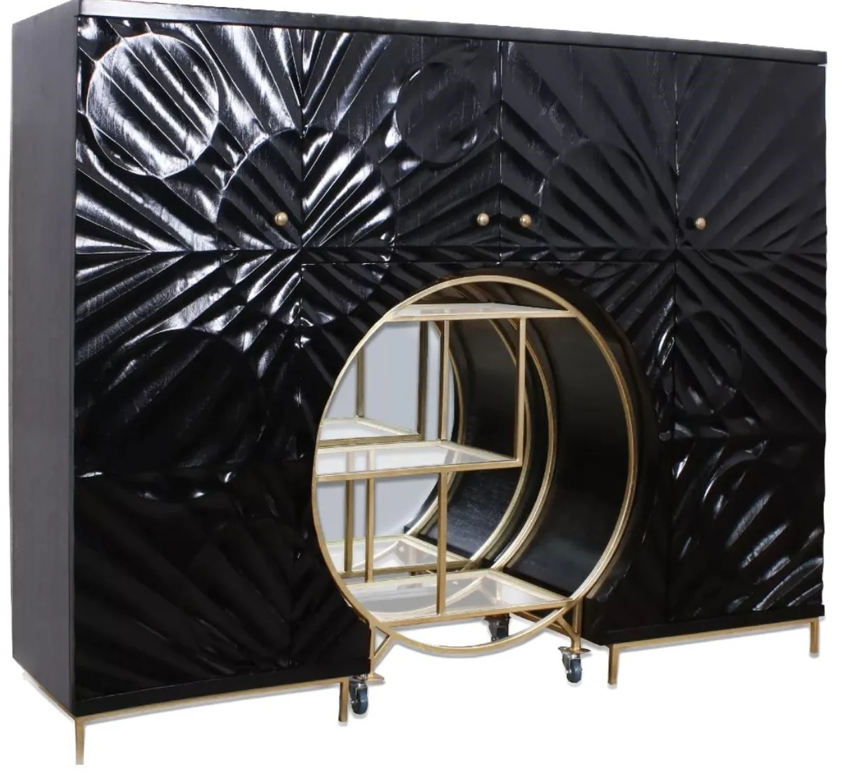 Luxury bar cabinet black / brass 178 x 45 x H. 140 cm - solid wood cocktail cabinet - bar furniture - living room furniture - hotel furniture - luxury furniture