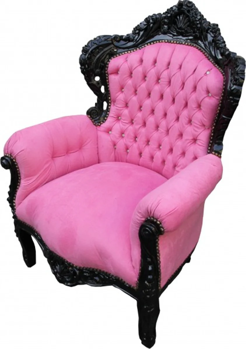 Baroque armchair King pink/black with bling bling glitter stones - Limited Edition
