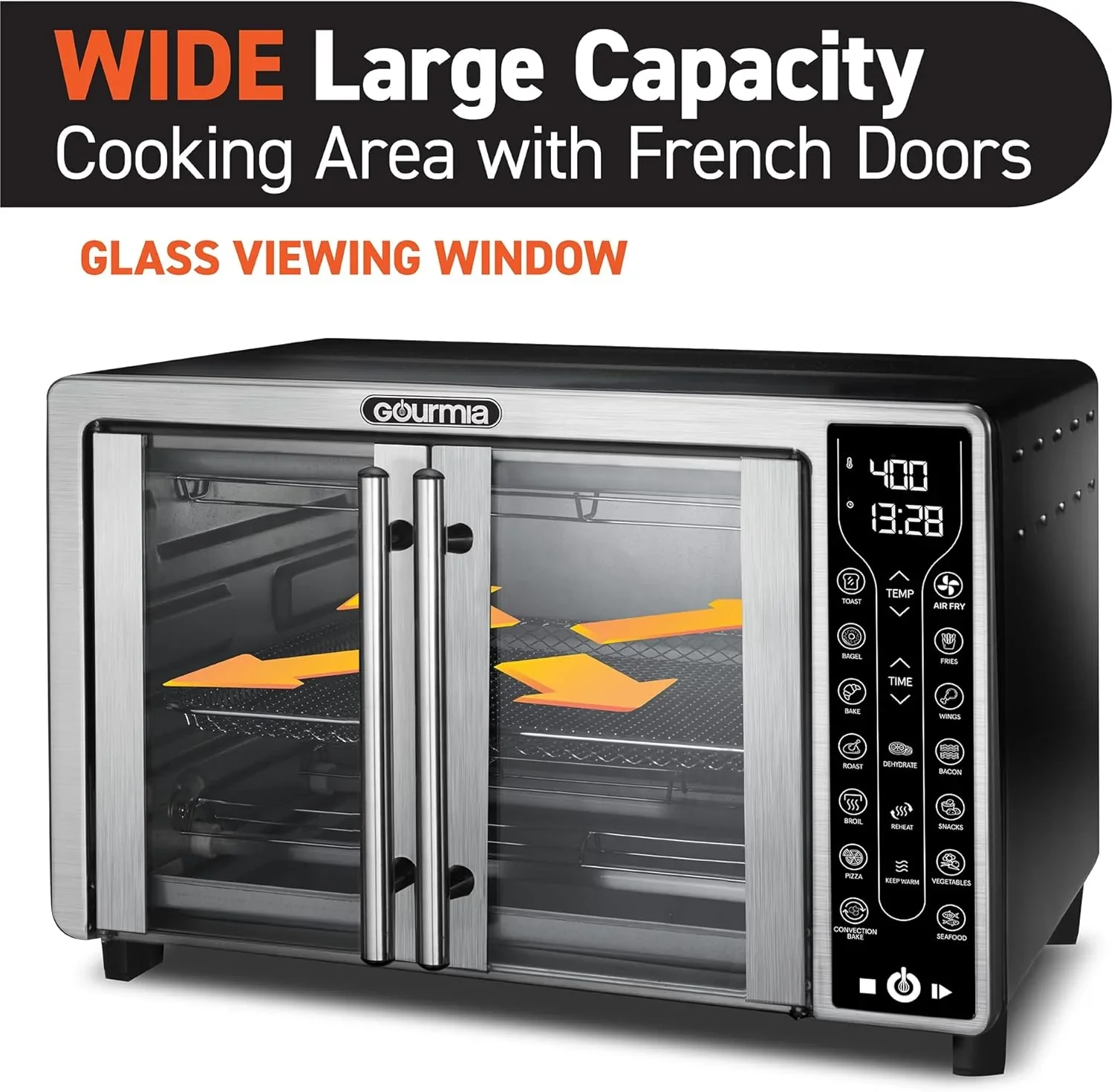 Gourmia Oven Air Fryer Combo with 17 Cooking Presets 24L Capacity Convection Rack