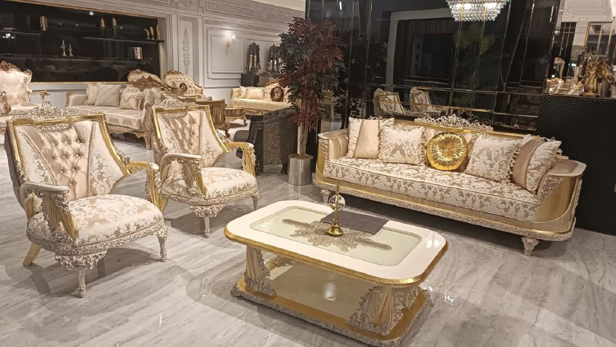 Luxury baroque coffee table white / gold - handmade solid wood living room table in baroque style - magnificent baroque living room furniture
