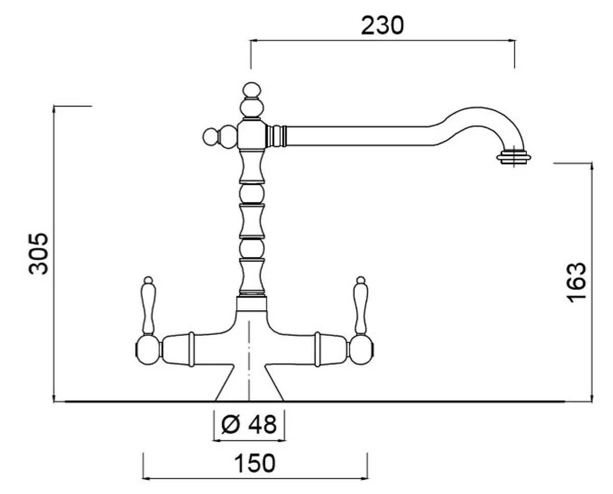 Art Nouveau retro washbasin tap with swivel spout silver / white H. 30.5 cm - washbasin tap Made in Italy