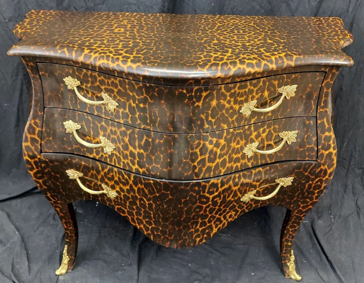 Baroque chest of drawers with 3 drawers Leopard / Gold - Handmade solid wood chest of drawers in Baroque style - Bedroom furniture in Baroque style - Baroque furniture - Baroque furnishings