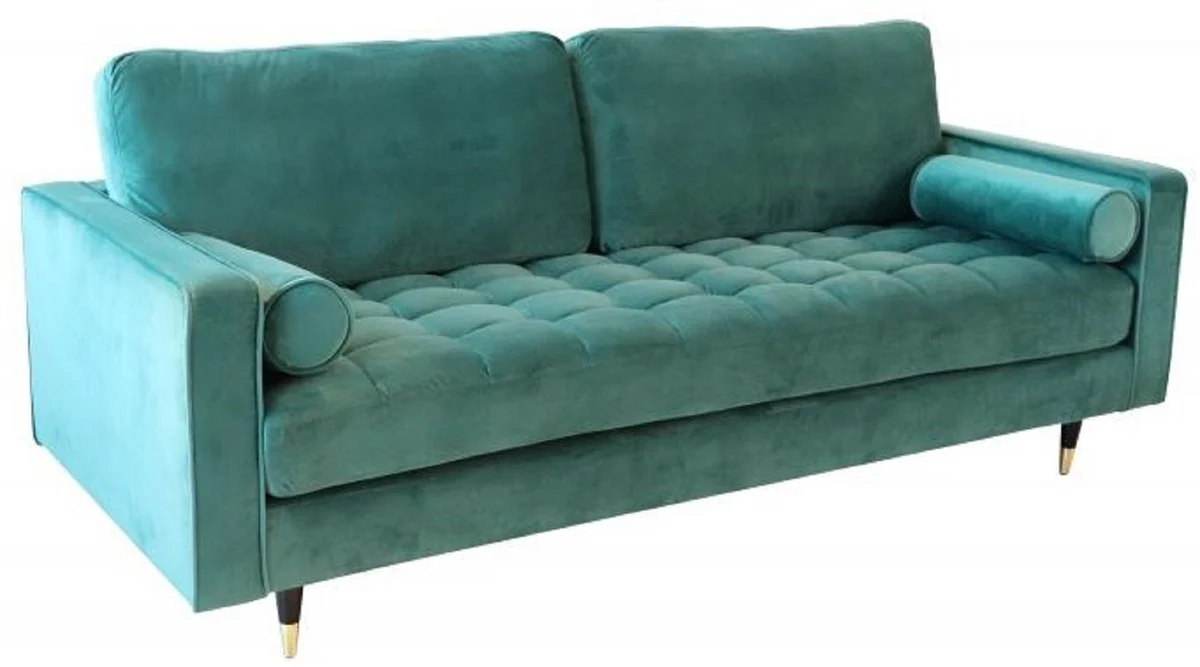 Living room velvet sofa with cushions emerald green / black / brass 225 x 95 x H. 90 cm - luxury living room furniture
