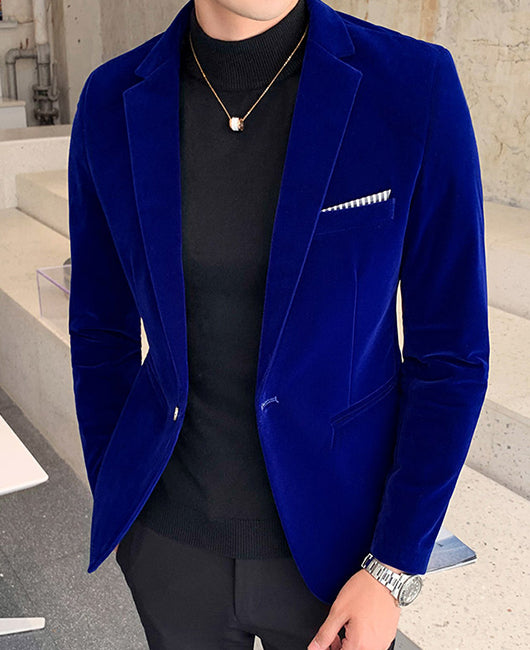 Basic Solid Velvet Lapel Collar Chest Pocket Blazer