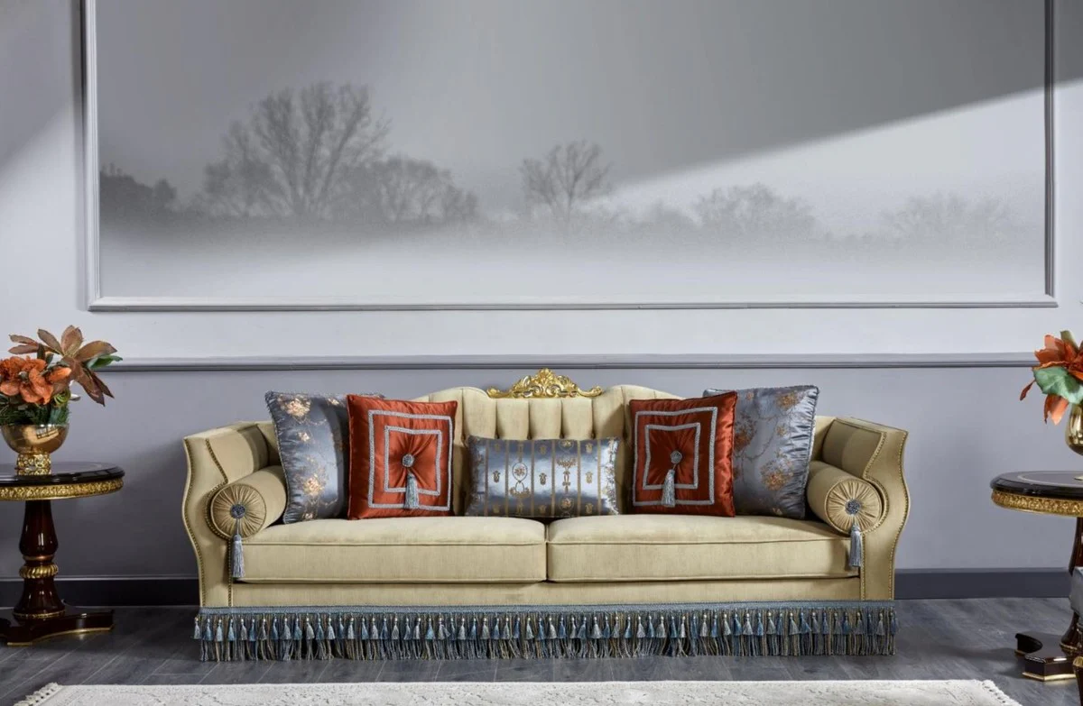 Luxury Baroque Sofa Beige / Blue - Magnificent Living Room Sofa - Baroque Style Living Room Furniture - Luxury Furniture in Baroque Style - Baroque Furnishings - Noble & Magnificent