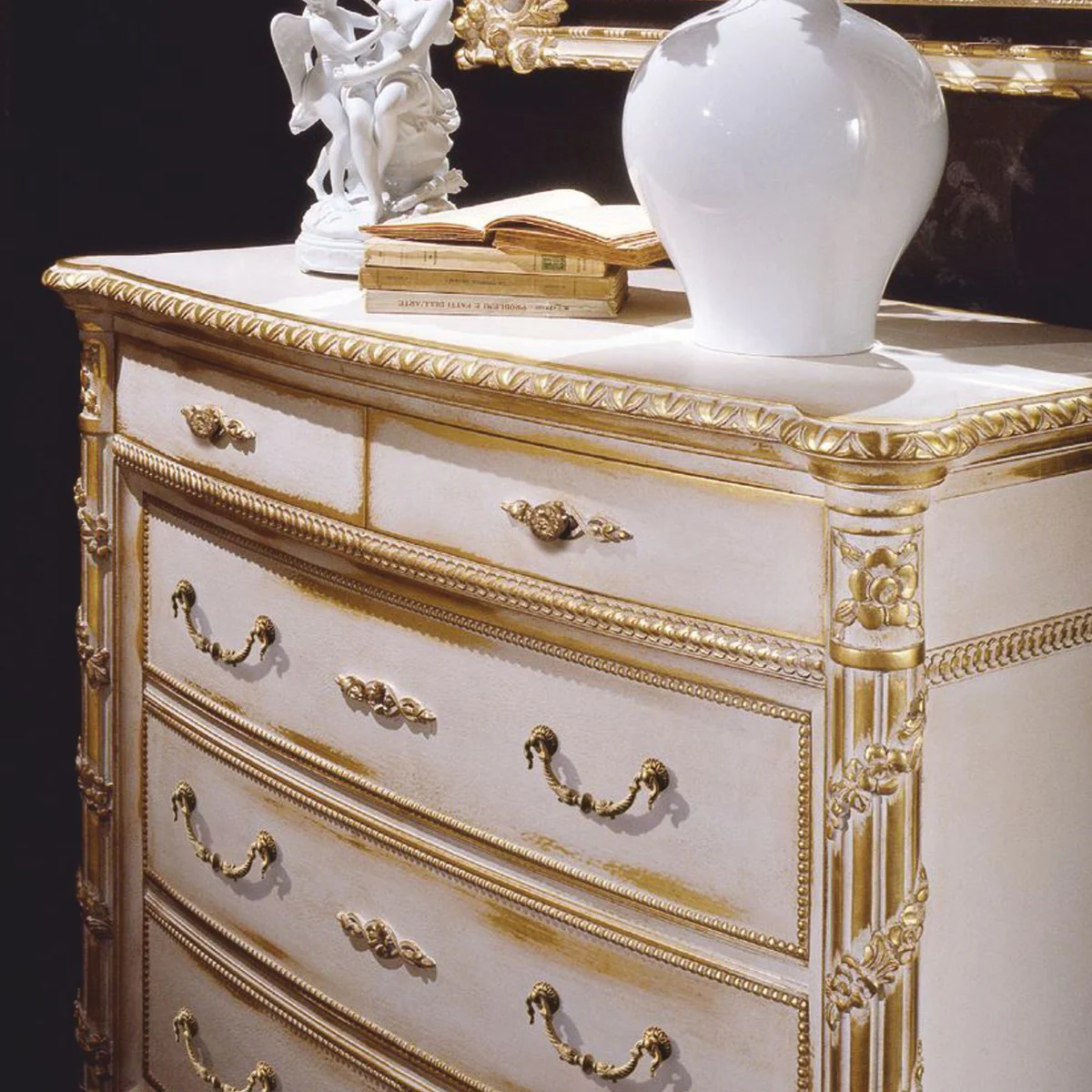 Luxury baroque chest of drawers with 5 drawers white / gold - Made in Italy