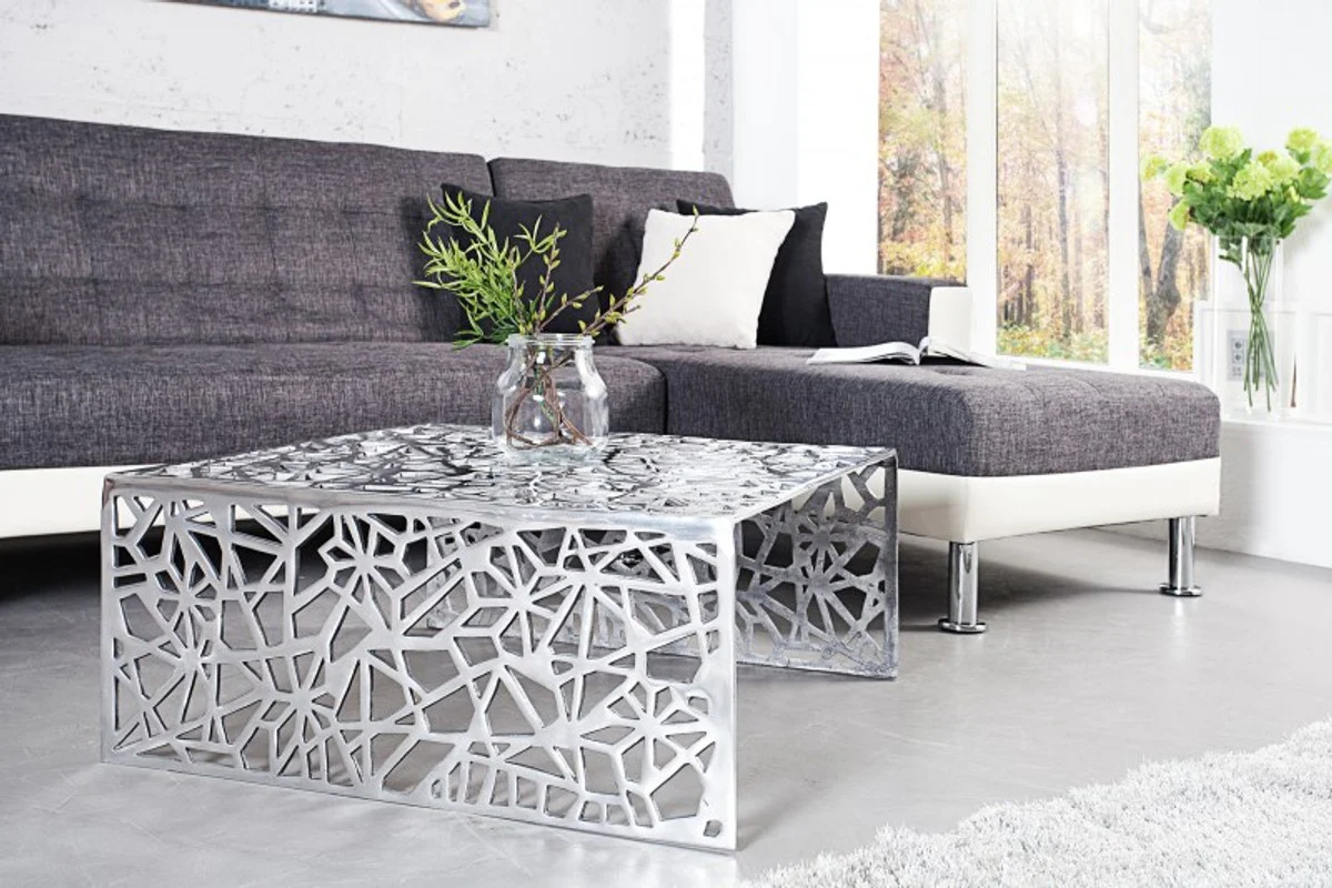 Art Deco coffee table silver metal 60 x 60 x H. 32 cm - Art Nouveau table - Furniture living room