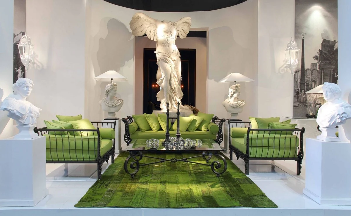 Luxury Baroque coffee table black 136 x 106 x H. 42 cm - Hand-forged wrought iron garden table with glass top - Baroque living room furniture - Baroque garden furniture