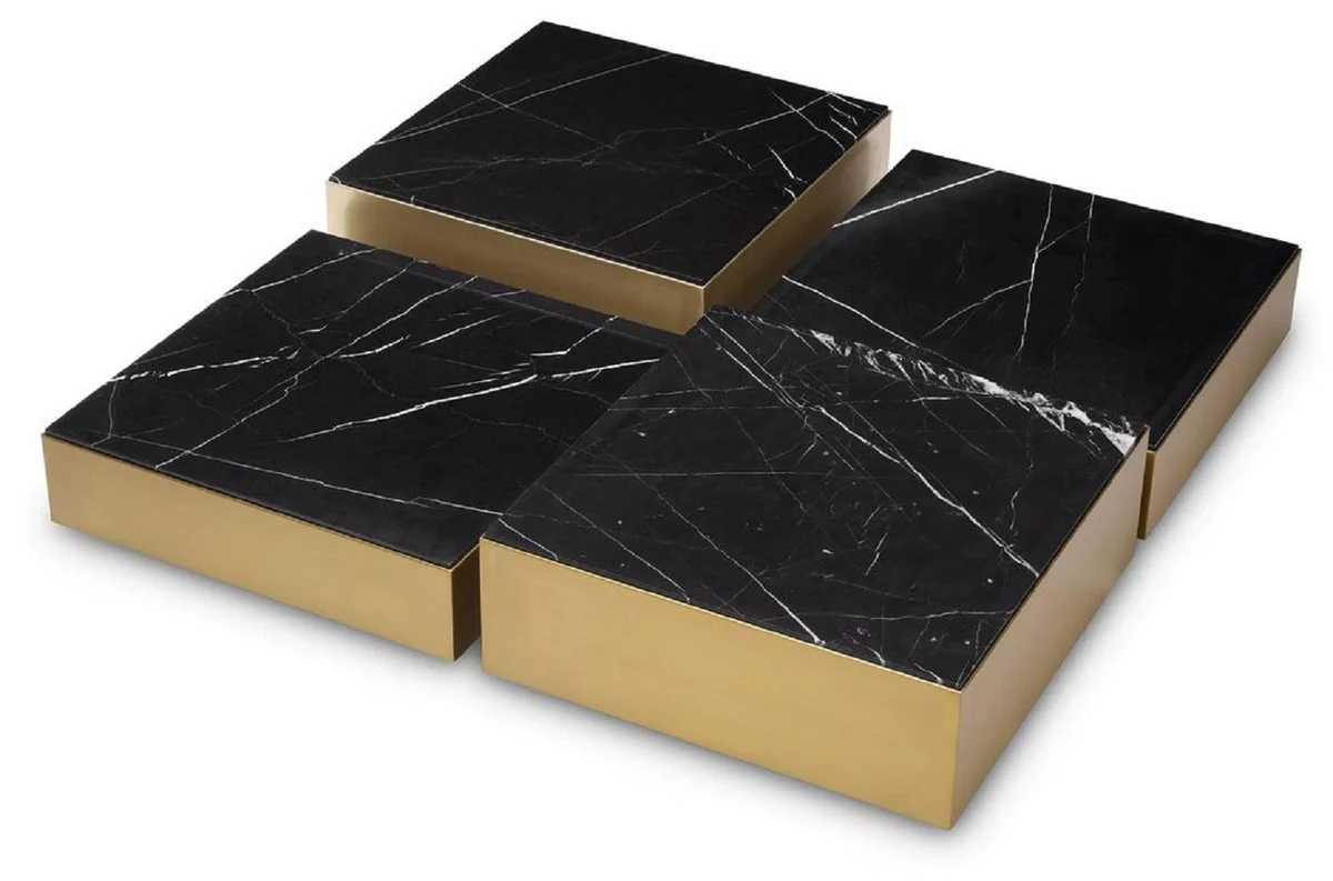 Luxury stainless steel coffee table set with marble table tops brass / black - living room furniture - luxury furniture - luxury collection