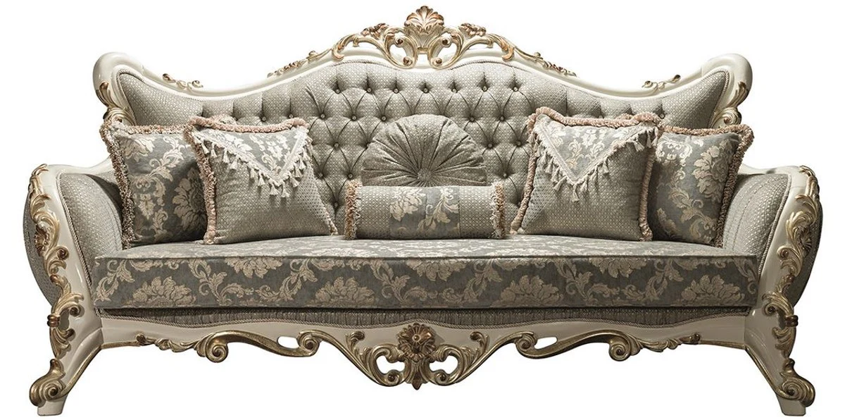 Luxury Baroque Living Room Set Gray / White / Gold - 2 Sofas & 2 Armchairs & 1 Coffee Table - Baroque Style Furniture - Noble & Magnificent