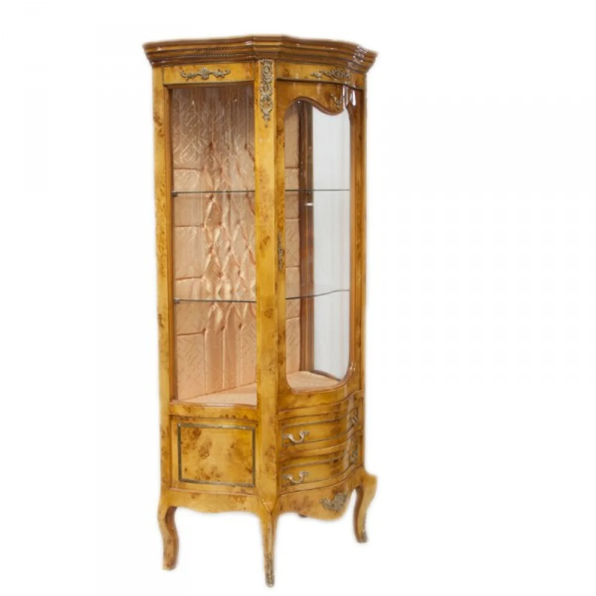 Baroque display cabinet light brown 88 x H. 180 cm - solid wood display cabinet - living room cabinet - baroque furniture