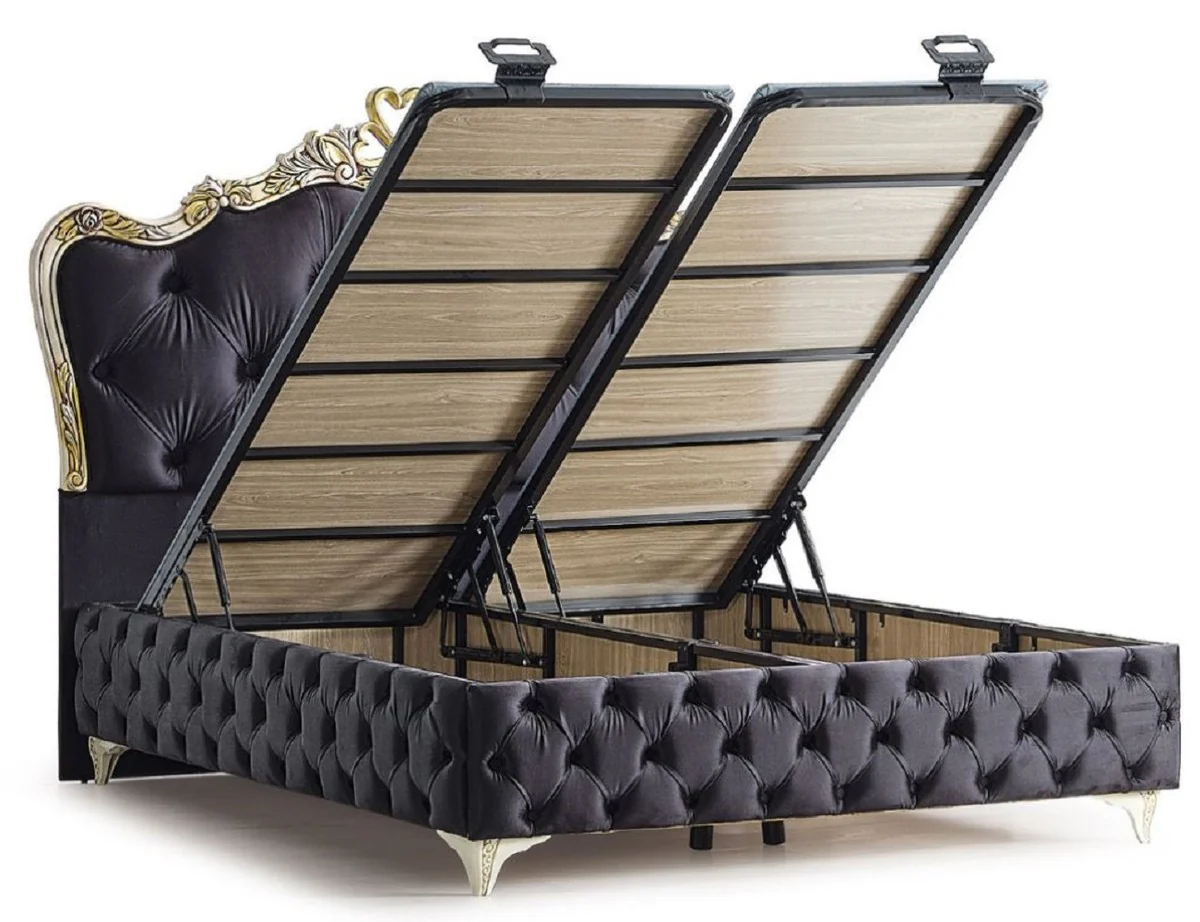 Luxury Baroque Bedroom Furniture Set Black / Cream / Gold - Various Sizes - 1 Baroque Double Bed & 2 Baroque Nightstands - Baroque Bedroom & Hotel Furniture