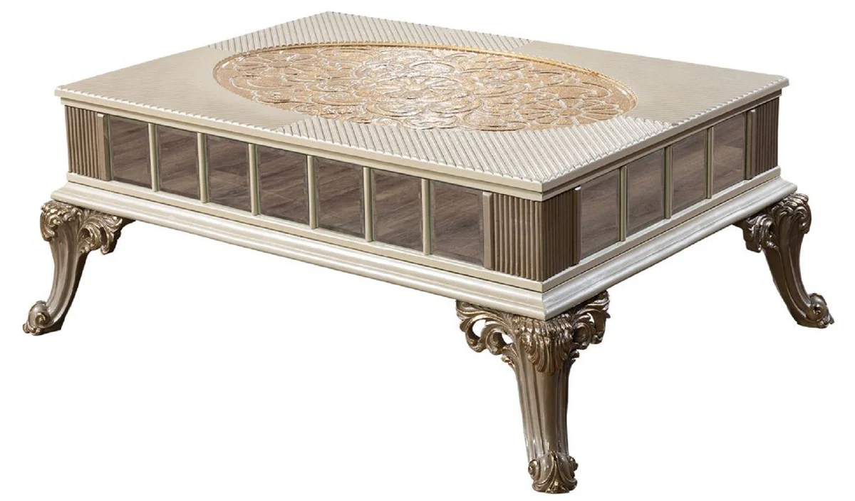 Luxury Baroque Coffee Table Cream / White / Gray / Gold - Mirrored Baroque Style Living Room Table - Luxury Baroque Style Furniture - Baroque Style Living Room Furniture - Baroque Furniture