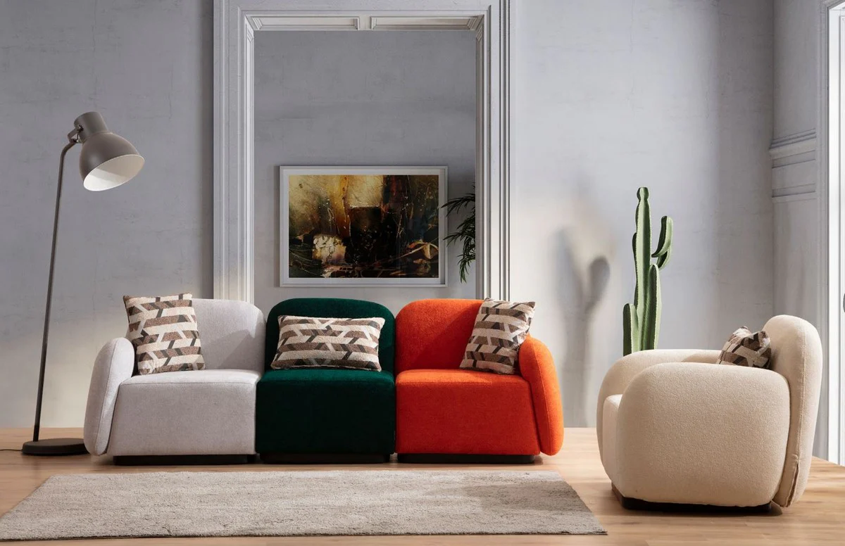 Luxury 3-seat sofa gray / green / orange / black 275 x 60 x H. 77 cm - Modular 3-piece living room sofa - Hotel sofa - Living room furniture - Hotel furniture - Luxury furniture