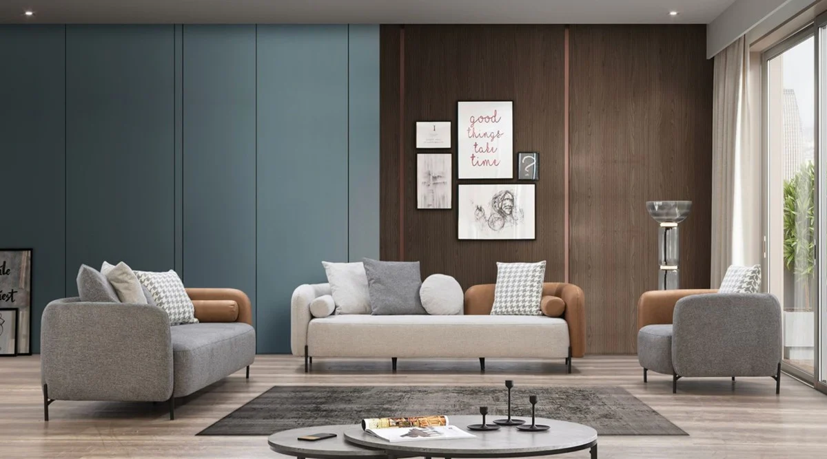 Luxury sofa gray / brown / black 255 x 90 x H. 70 cm - living room sofa - living room furniture - luxury furniture - luxury furnishings